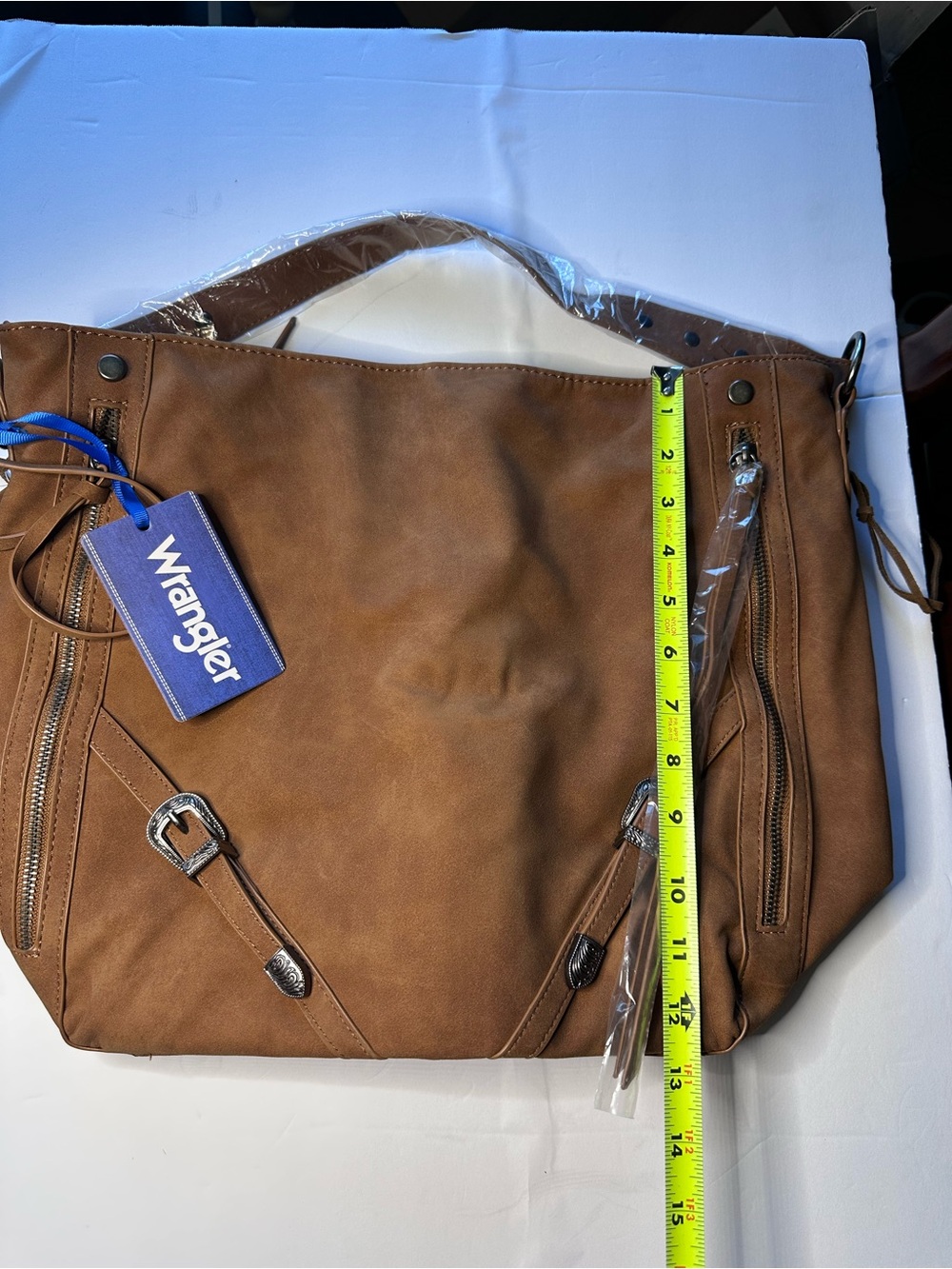 Wrangler Brown Leather-Style Hobo Bag with Dual Zips - Picture 2 of 6